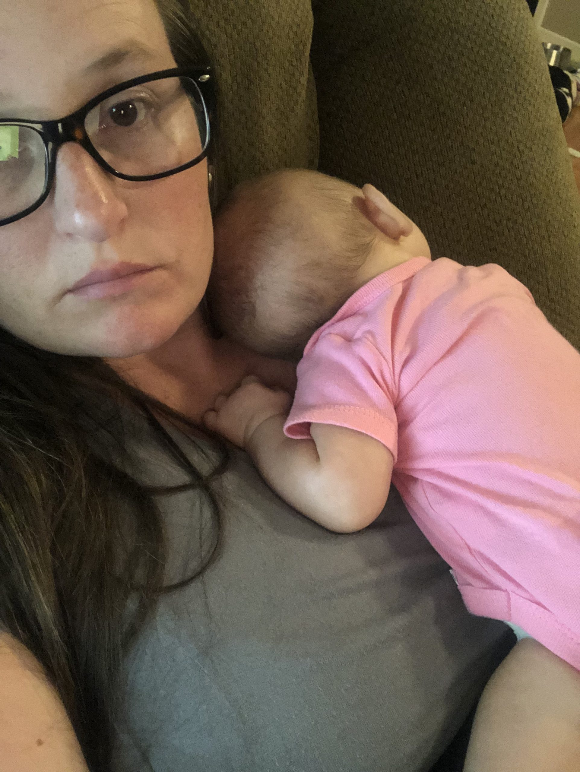 exhausted baby and mom